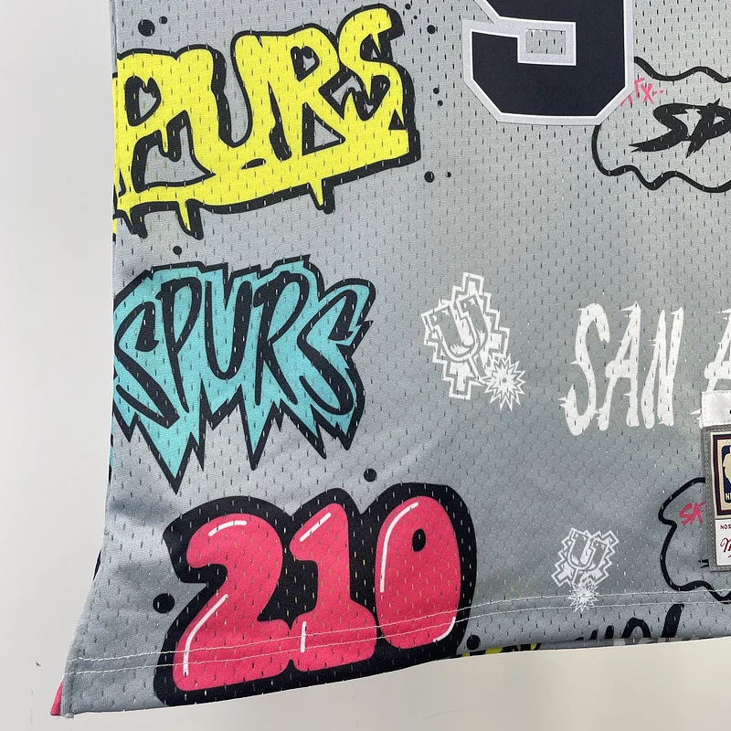 Mitchell Ness Hot Print Retro San Antonio Spurs Basketball Jersey 2002 2003 Graffiti #9 PARKER