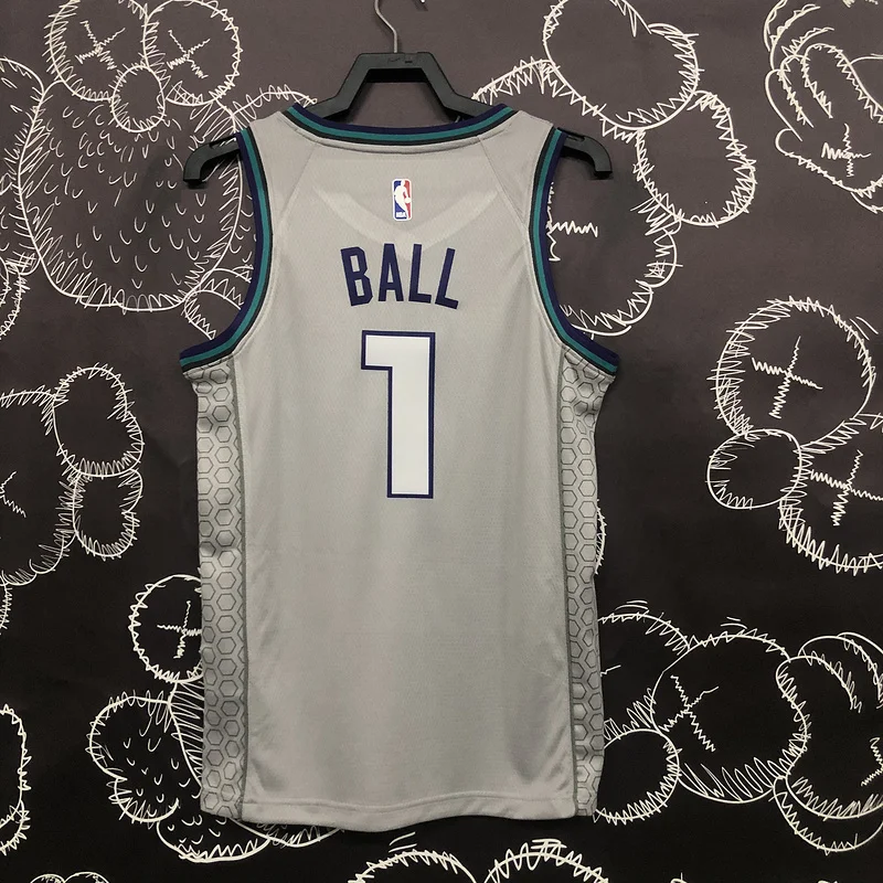 2019   Charlotte Hornets Basketball Jersey    Gray  #1  BALL