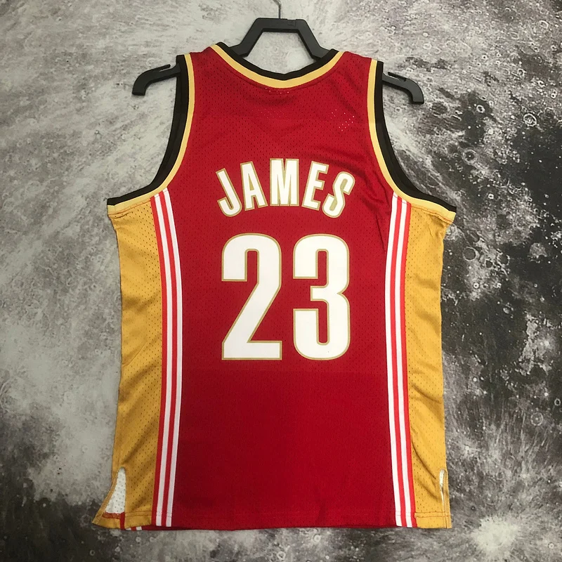 03/04 Mitchell Ness Hot Print Retro Cleveland Cavaliers Basketball Jersey  Red #23 JAMES