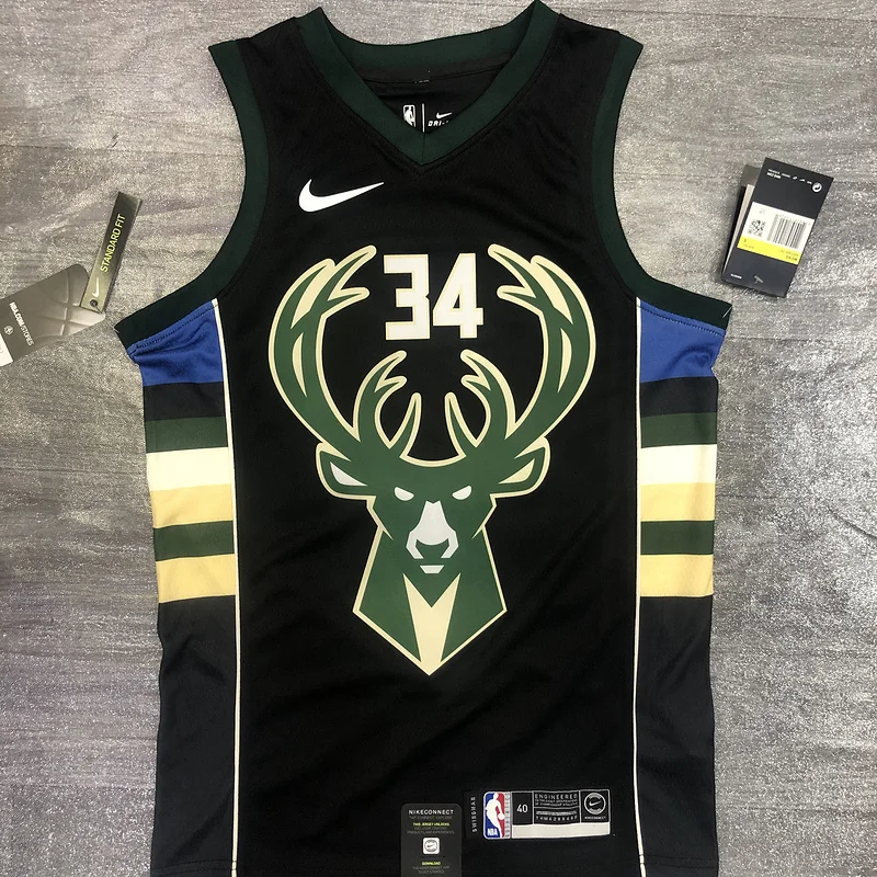 NBA Milwaukee Bucks Basketball jersey V-neck Black #34 Antetokounmpo