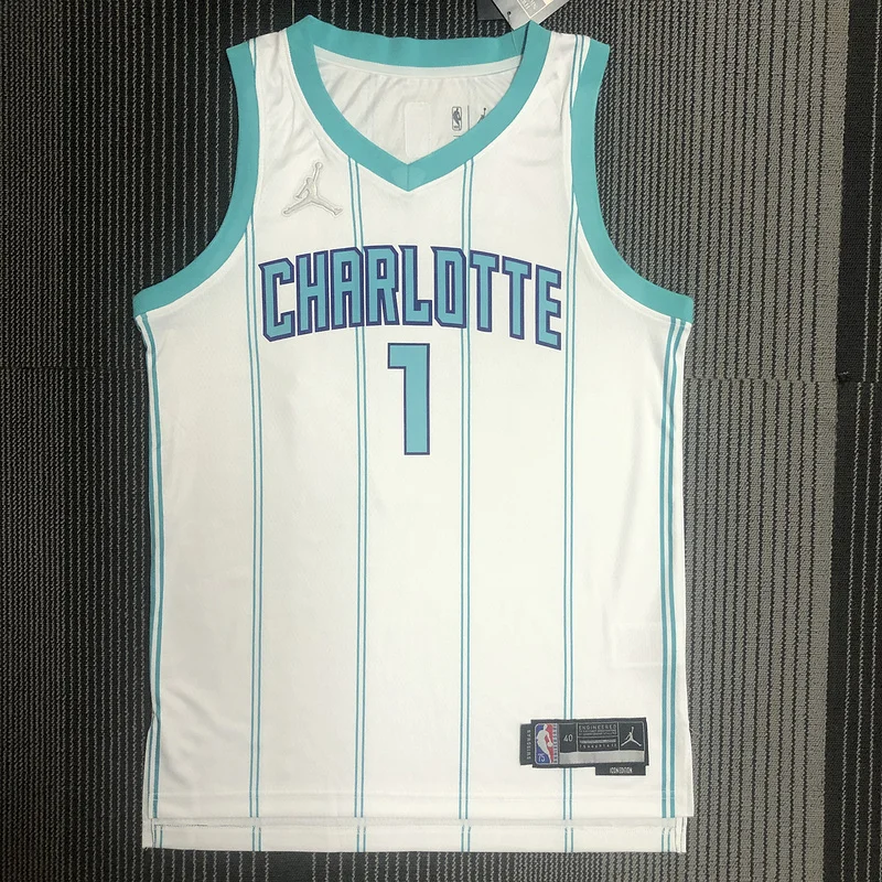 75th anniversary  Charlotte Hornets Basketball Jersey   White  #1  BALL