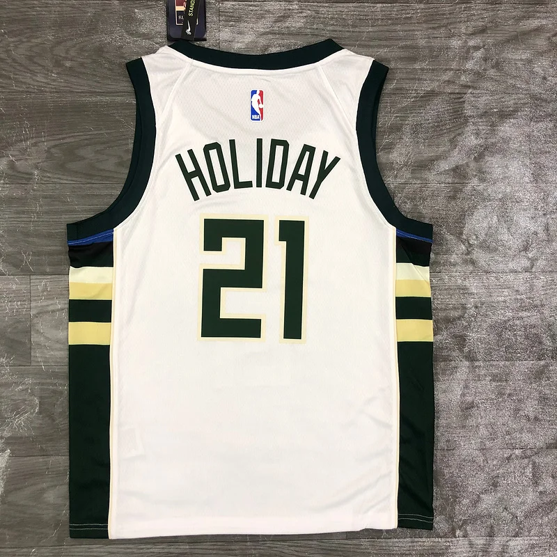 2021 Season NBA Milwaukee Bucks Basketball jersey BUCKS Home White #21 HOLIDAY