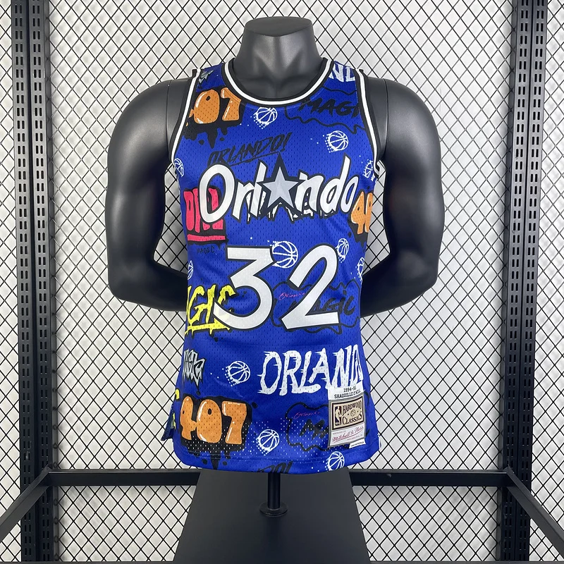 1994 1995 Mitchell Ness Hot Print Retro Orlando Magic Basketball Jersey  Graffiti #32 ONEAL