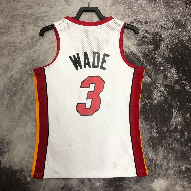 2005 2006 Season MN Hot Print Retro NBA Miami Heat basketball jersey White #3 WADE