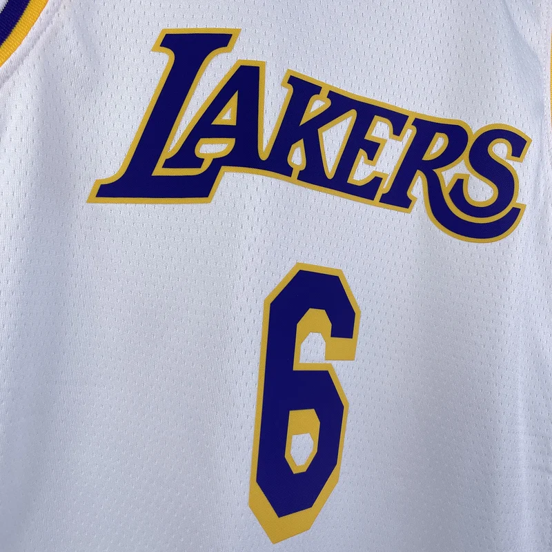 Youth kids Basketball Jersey Los Angeles Lakers White #6 JAMES