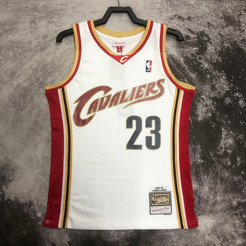 03/04 Mitchell Ness Hot Print Retro Cleveland Cavaliers Basketball Jersey White #23 JAMES