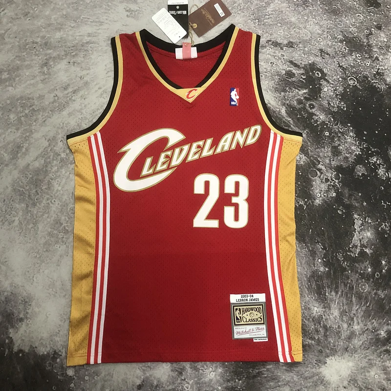 03/04 Mitchell Ness Hot Print Retro Cleveland Cavaliers Basketball Jersey  Red #23 JAMES