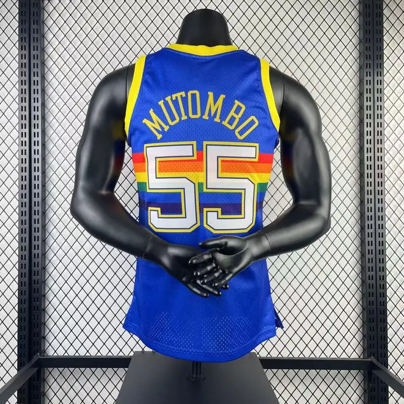 1991 1992 Season Mitchell Ness Hot Print Retro NBA Denver Nuggets Basketball jersey Blue #55 MUTOMBO