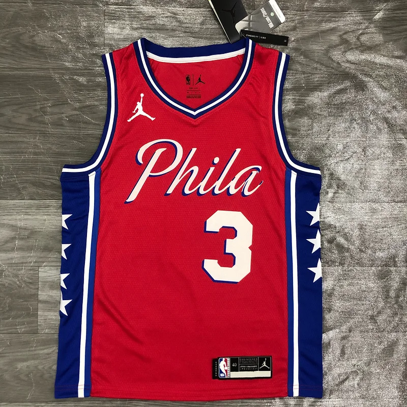 2021 Season NBA Philadelphia 76ers Basketball Jersey Jordan theme Red #3 IVERSON