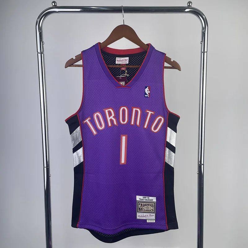 2000 Mitchell Ness Hot Print Retro NBA Toronto Raptors Basketball Jersey Black #1 McGrady