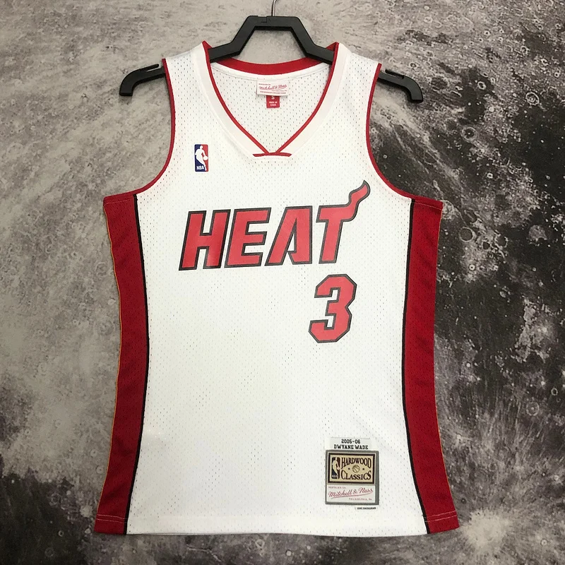 2005 2006 Season MN Hot Print Retro NBA Miami Heat basketball jersey White #3 WADE