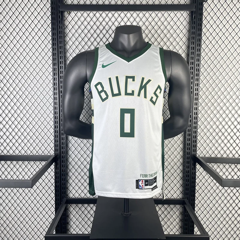 2023 Season NBA Milwaukee Bucks Basketball jersey Home White #0 LILLARD