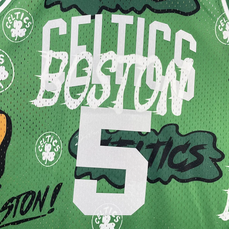 2007 2008 Season MN Hot Print Retro NBA Boston Celtics Basketball Jersey Graffiti #5 GARNETT