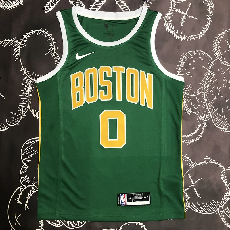 NBA Boston Celtics Basketball Jersey Green Gold #0 TATUM