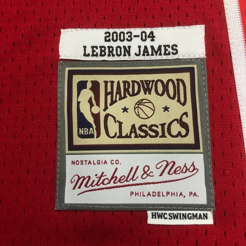 03/04 Mitchell Ness Hot Print Retro Cleveland Cavaliers Basketball Jersey  Red #23 JAMES