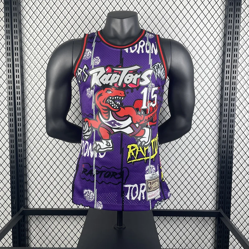 1998 1999 Mitchell Ness Hot Print Retro NBA Toronto Raptors Basketball Jersey Graffiti #15 CARTER