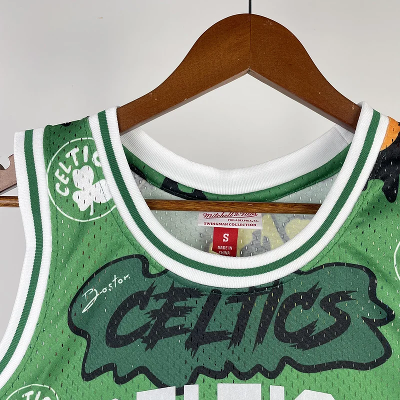 1985 1986 Season MN Hot Print Retro NBA Boston Celtics Basketball Jersey Graffiti #33 BIRD