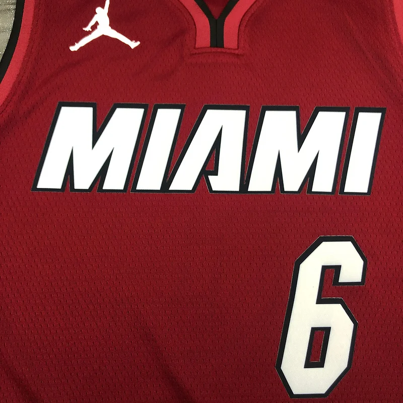 2021 Season NBA Miami Heat basketball jersey Jordan V-neck maroon red #6 JAMES