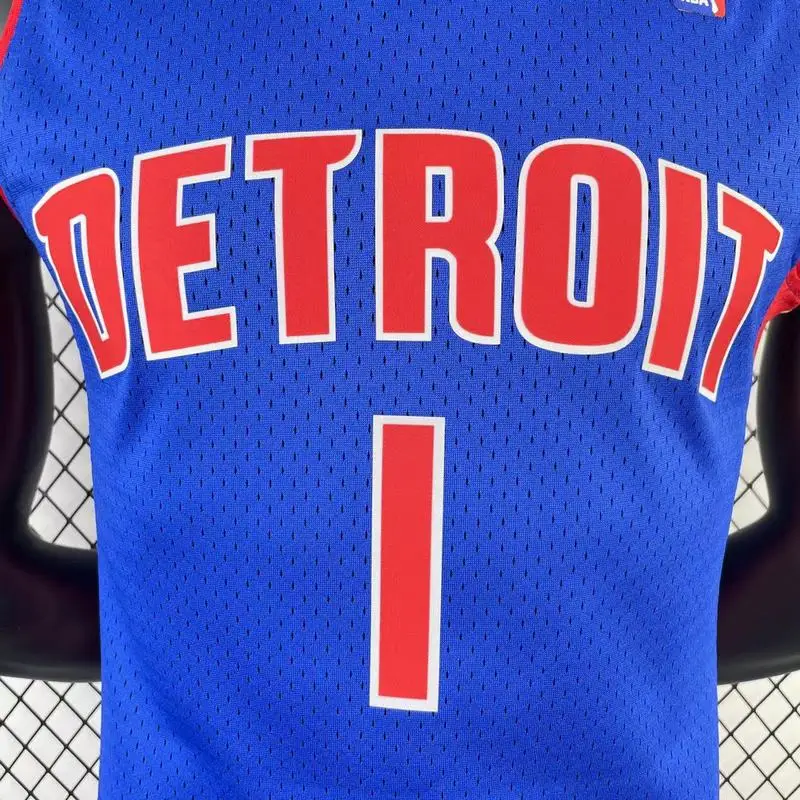 2008 2009 Mitchell Ness Hot Print Retro Detroit Pistons Basketball Jersey Blue #1 IVERSON