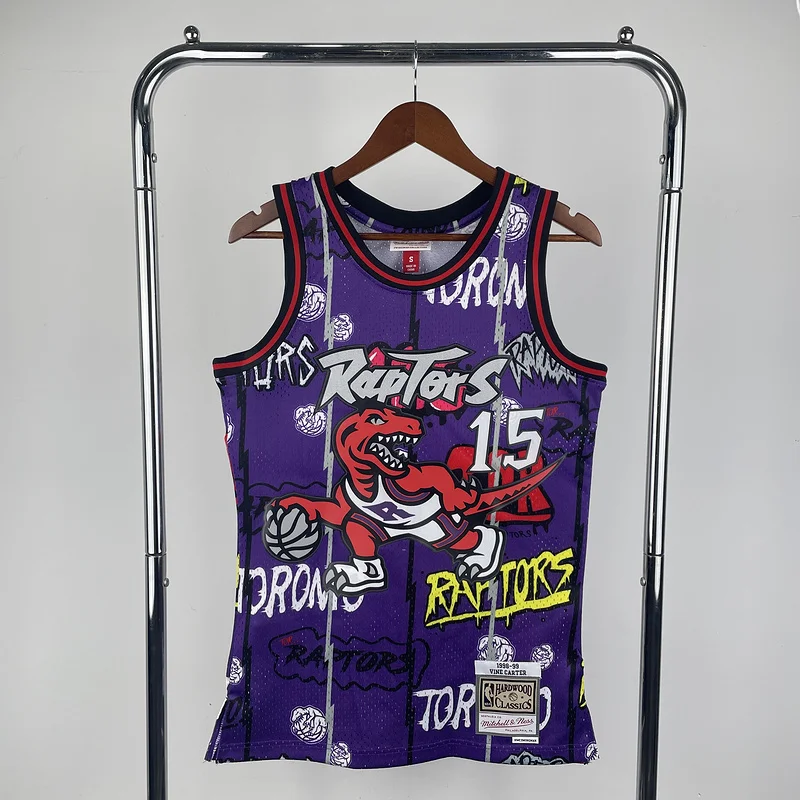 1998 1999 Mitchell Ness Hot Print Retro NBA Toronto Raptors Basketball Jersey Graffiti #15 CARTER