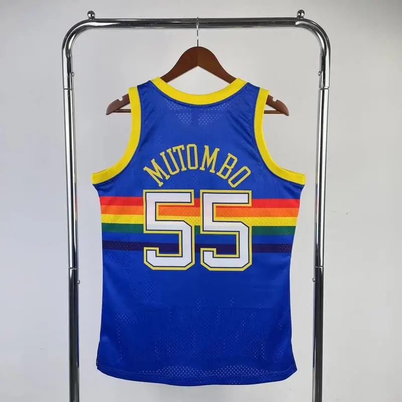 1991 1992 Season Mitchell Ness Hot Print Retro NBA Denver Nuggets Basketball jersey Blue #55 MUTOMBO