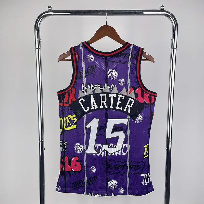 1998 1999 Mitchell Ness Hot Print Retro NBA Toronto Raptors Basketball Jersey Graffiti #15 CARTER