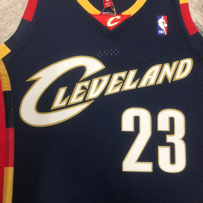 08/09 Mitchell Ness Hot Print Retro Cleveland Cavaliers Basketball Jersey  Blue #23 JAMES