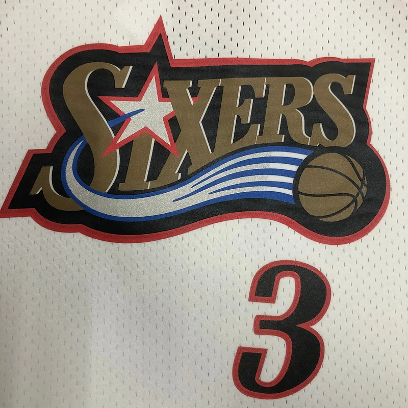 1998 Season MN Hot Print Retro NBA Philadelphia 76ers Basketball Jersey White #3 IVERSON