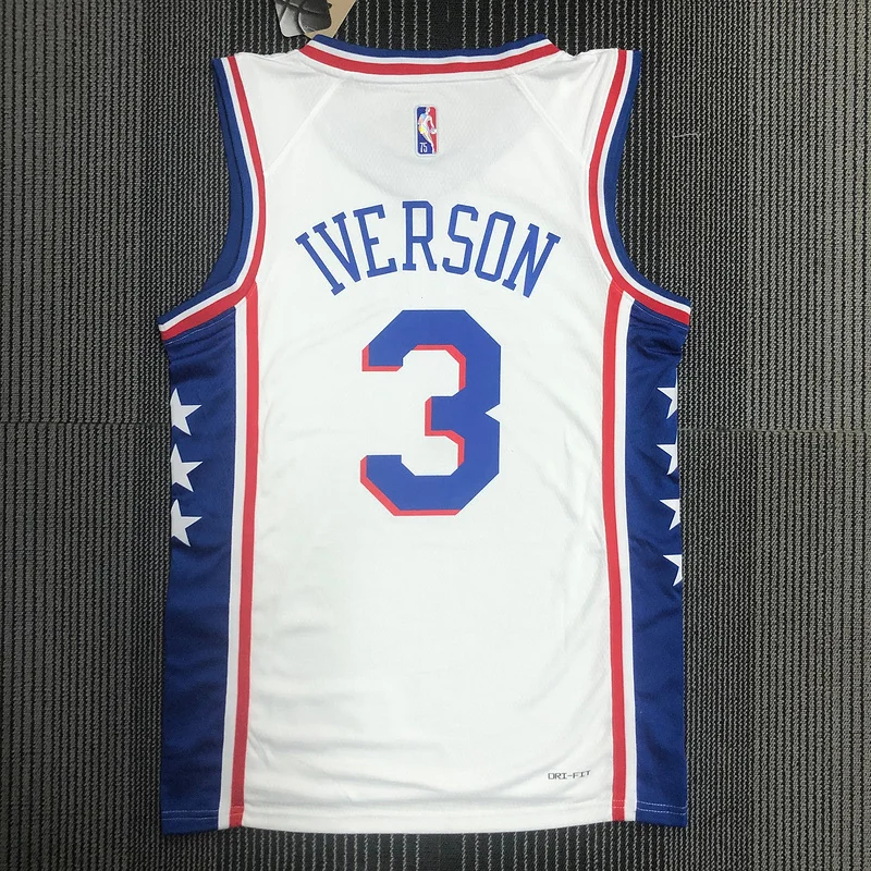 75th anniversary NBA Philadelphia 76ers Basketball Jersey V-neck White #3 IVERSON