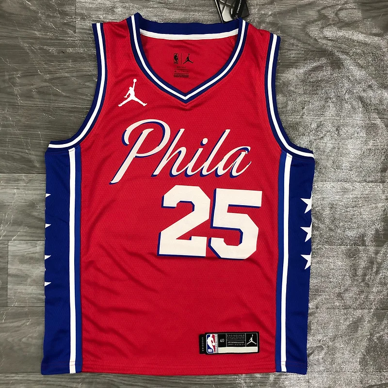 2021 Season NBA Philadelphia 76ers Basketball Jersey Jordan theme Red #25 SIMMONS