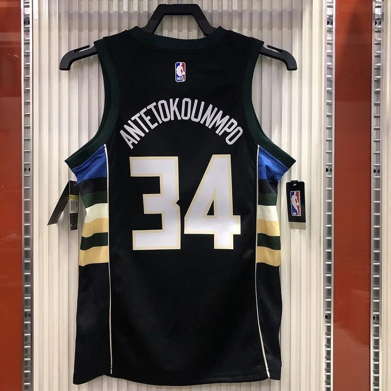 NBA Milwaukee Bucks Basketball jersey V-neck Black #34 Antetokounmpo