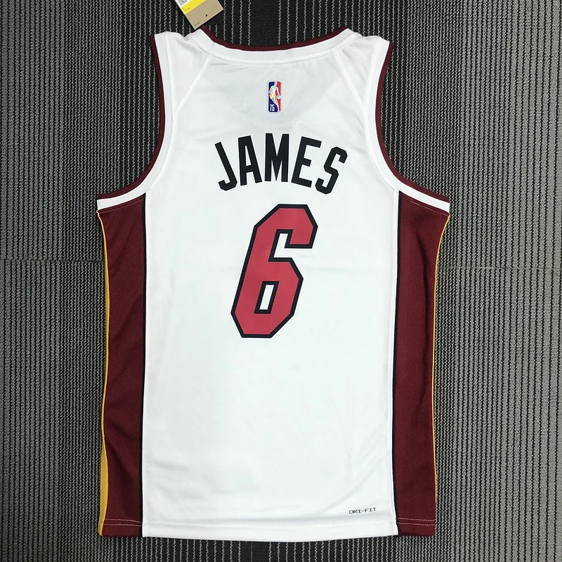 75th anniversary NBA Miami Heat basketball jersey White #6 JAMES