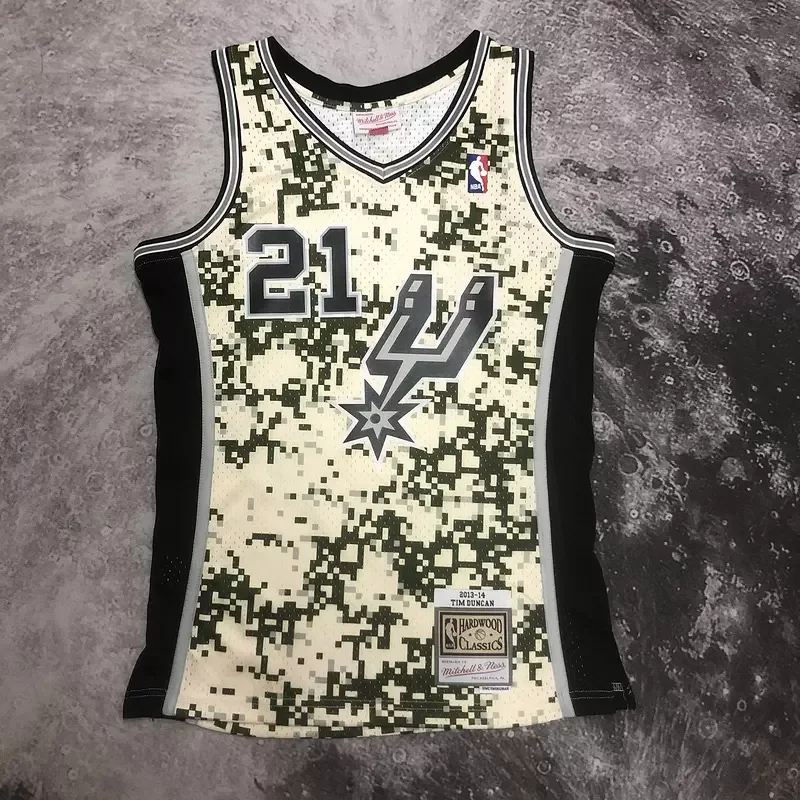 Mitchell Ness Hot Print Retro San Antonio Spurs Basketball Jersey 2013 2014 camouflage #21 DUNCAN