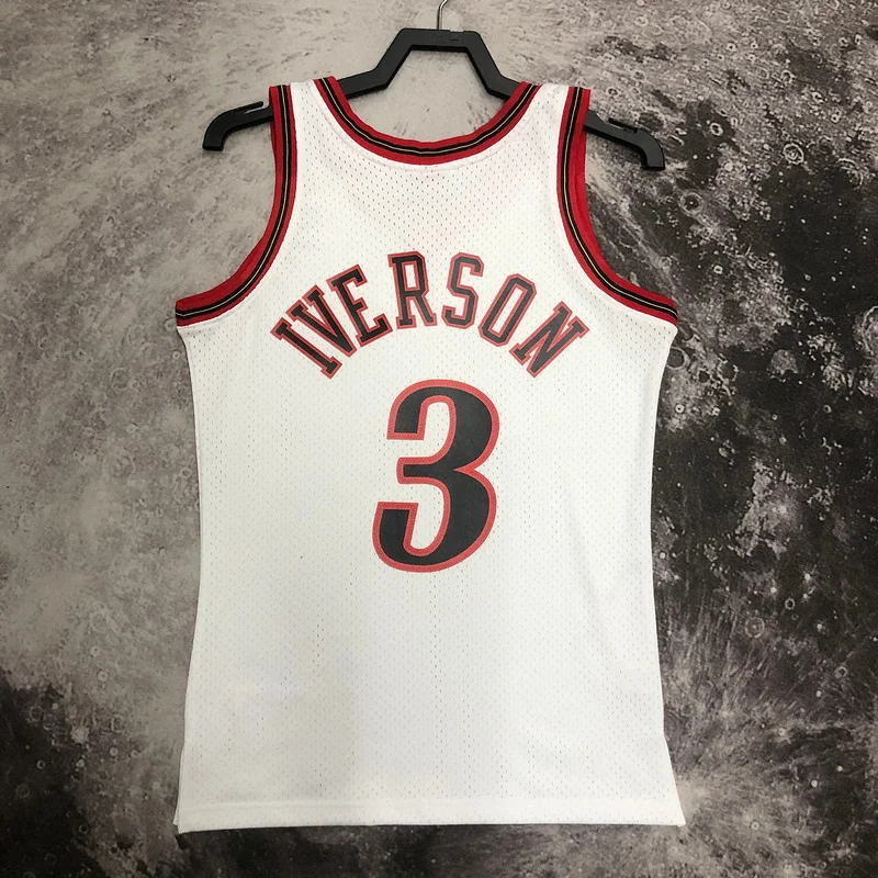 1998 Season MN Hot Print Retro NBA Philadelphia 76ers Basketball Jersey White #3 IVERSON