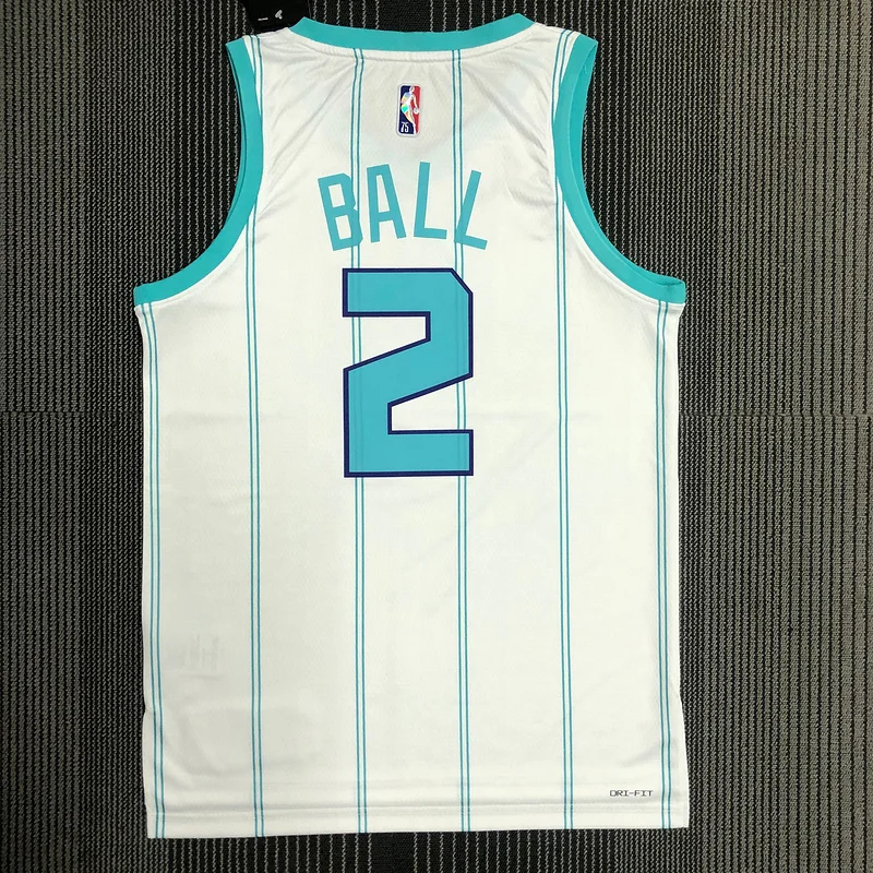 75th anniversary  Charlotte Hornets Basketball Jersey   White  #2  BALL