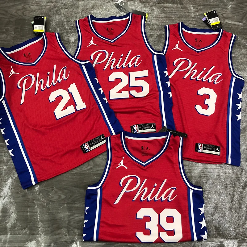 2021 Season NBA Philadelphia 76ers Basketball Jersey Jordan theme Red #21 EMBIID