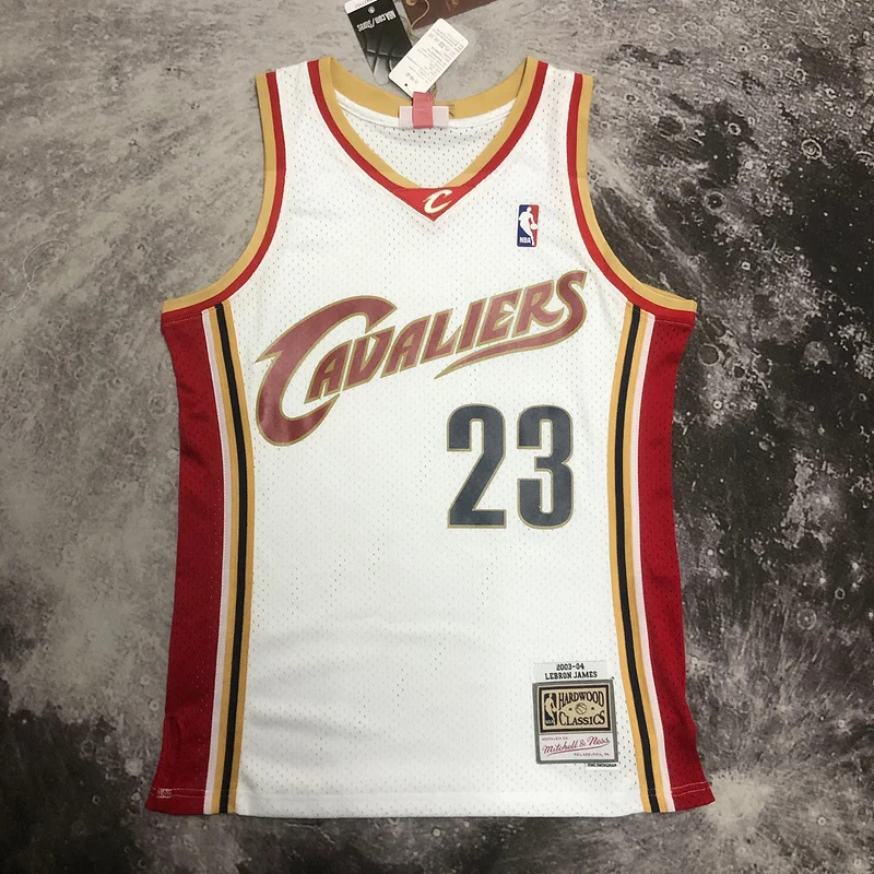 03/04 Mitchell Ness Hot Print Retro Cleveland Cavaliers Basketball Jersey White #23 JAMES