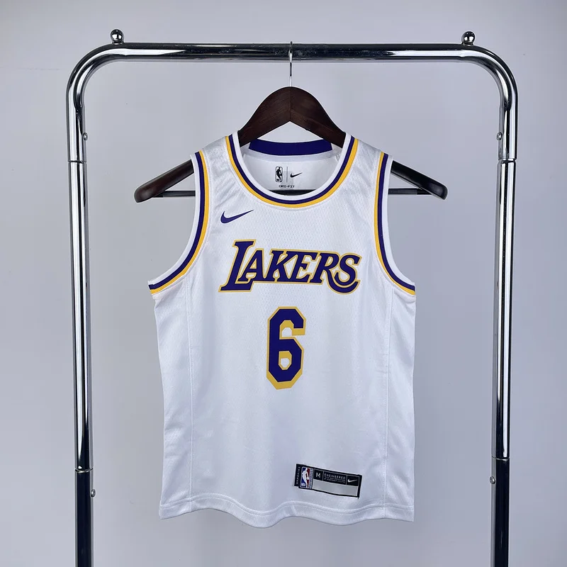 Youth kids Basketball Jersey Los Angeles Lakers White #6 JAMES