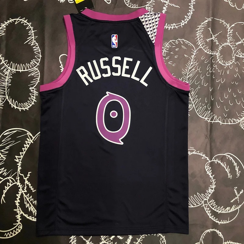 Minnesota Timberwolves Basketball Jersey Black Purple #0 RUSSELL