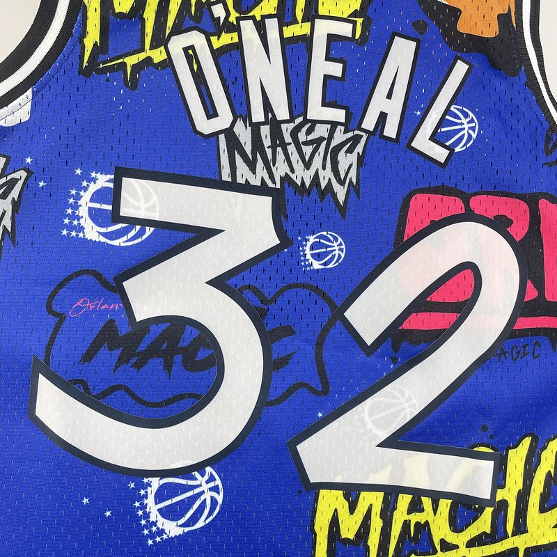 1994 1995 Mitchell Ness Hot Print Retro Orlando Magic Basketball Jersey  Graffiti #32 ONEAL