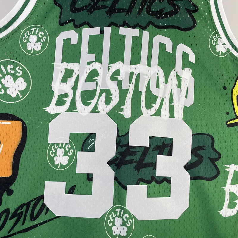 1985 1986 Season MN Hot Print Retro NBA Boston Celtics Basketball Jersey Graffiti #33 BIRD