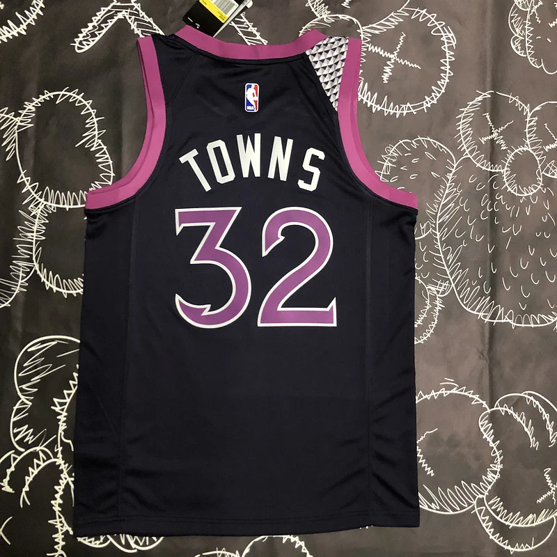 Minnesota Timberwolves Basketball Jersey Black Purple #32 TOWNS