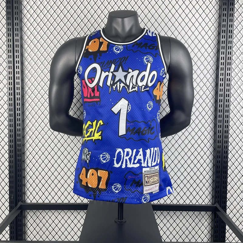 1994 1995 Mitchell Ness Hot Print Retro Orlando Magic Basketball Jersey  Graffiti #1 HARDAWAY