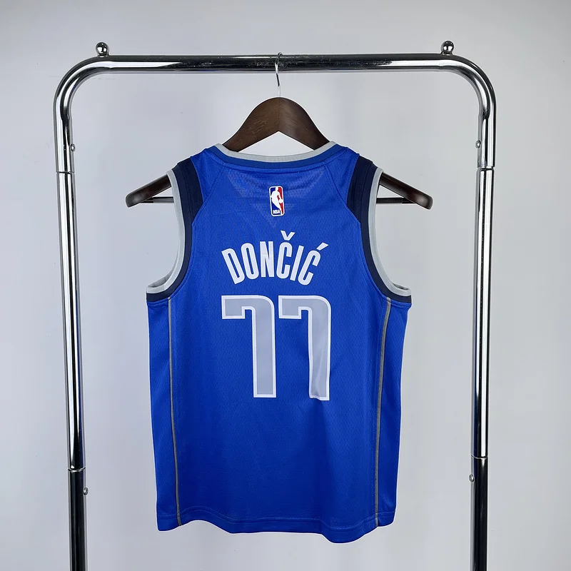 Youth kids Basketball Jersey Dallas Mavericks Blue #77 DONCIC