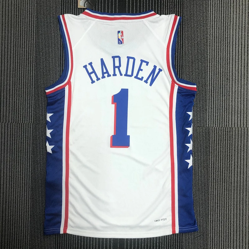 75th anniversary NBA Philadelphia 76ers Basketball Jersey V-neck White #1 HARDEN