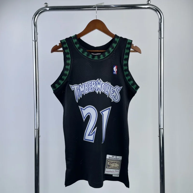 1997 1998 Mitchell Ness Hot Print Retro Minnesota Timberwolves Basketball Jersey Black #21 GARNETT