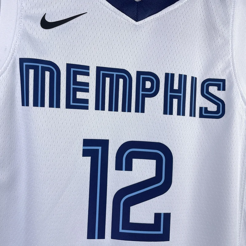 Youth kids Basketball Jersey Memphis Grizzlies White #12 MORANT