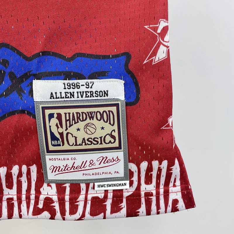 1996 1997 Season MN Hot Print Retro Philadelphia 76ers Basketball Jersey Graffiti #3 IVERSON