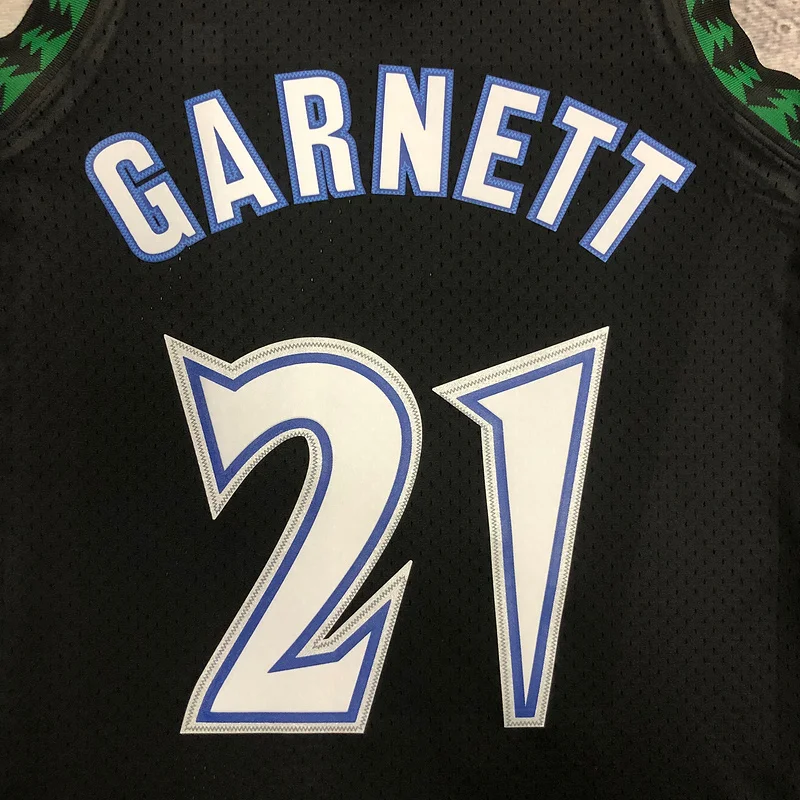 1997 1998 Mitchell Ness Hot Print Retro Minnesota Timberwolves Basketball Jersey Black #21 GARNETT