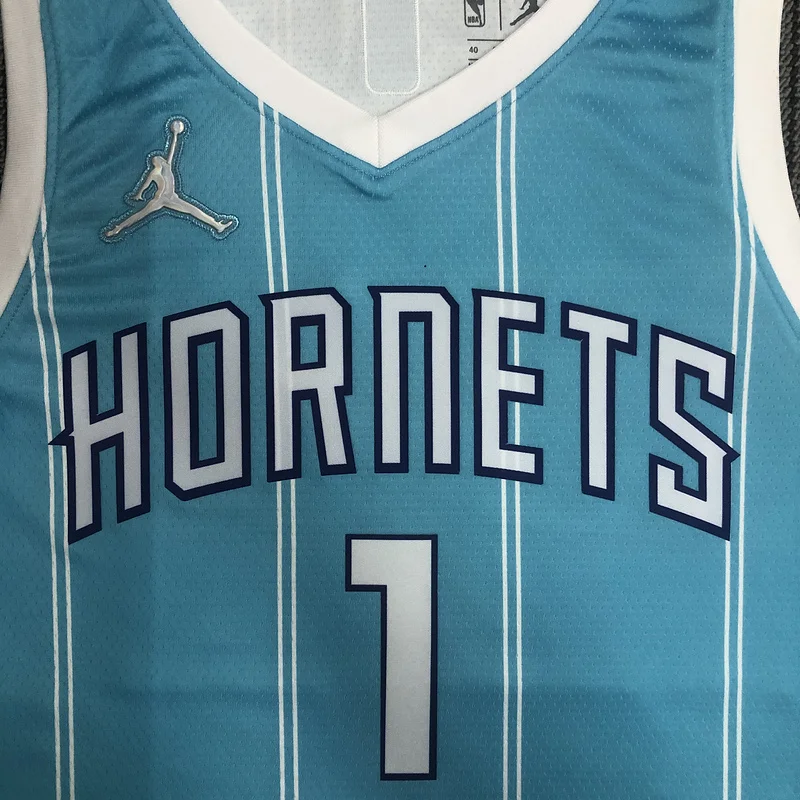 75th anniversary  Charlotte Hornets Basketball Jersey   Blue  #1  BALL